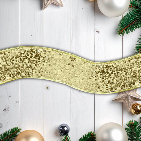 Listón Navideño Ribbon color Oro con Glitter