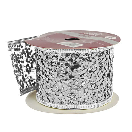 Listón Navideño Ribbon color Plata con Glitter