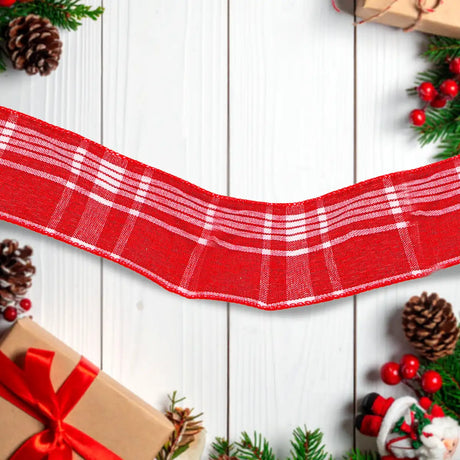 Listón Navideño Ribbon color Rojo/Blanco