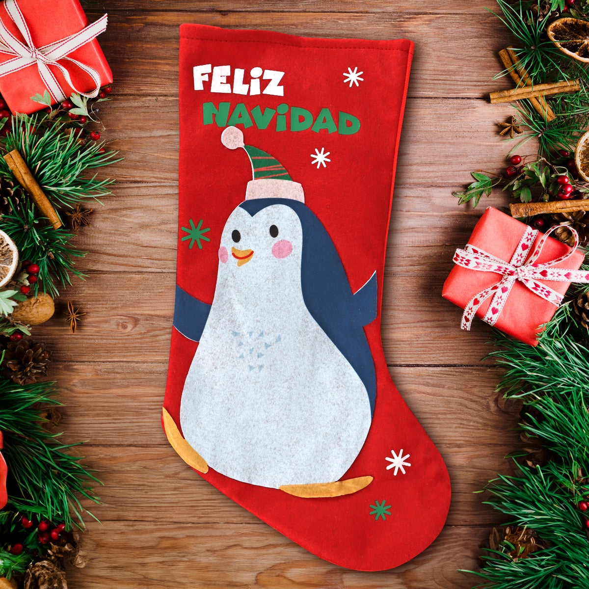 Bota con Diseño de Pingüino "Feliz Navidad"