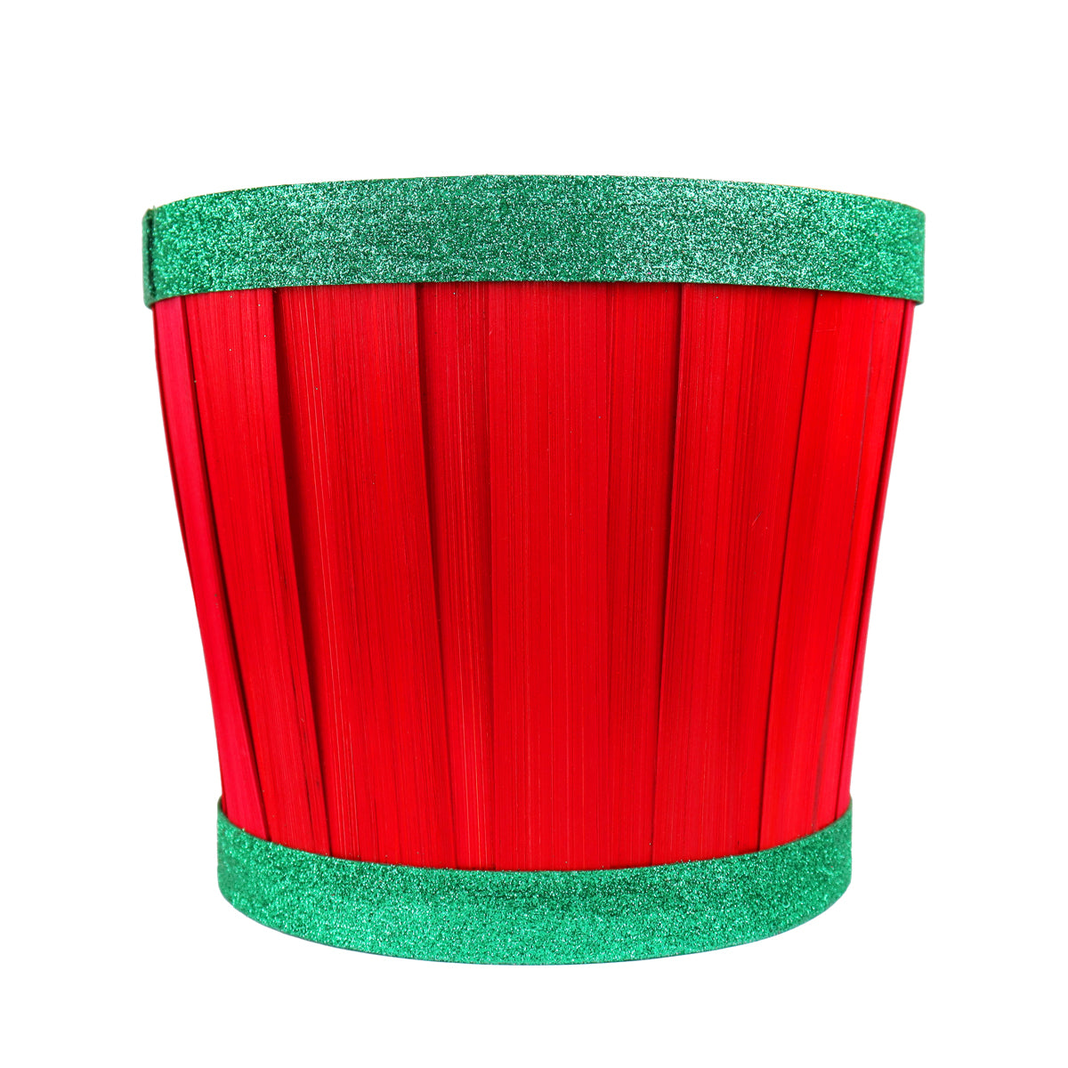 Canasta Navideña de Bambú, Color Rojo y Verde