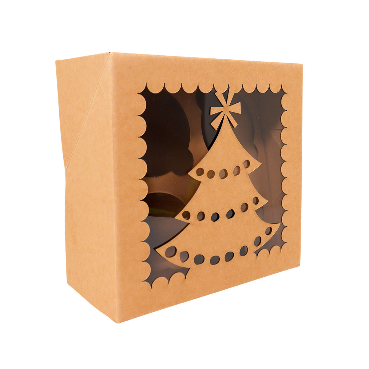 Caja de Papel Kraft con Diseño de Árbol Navideño para Dulces