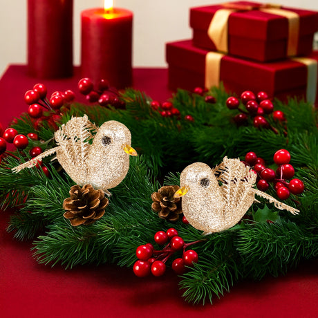 Ornamento Navideño de Pájaro, Color Dorado, 2 pzas
