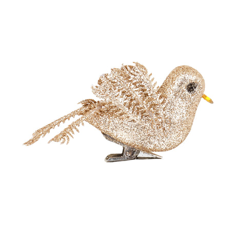 Ornamento Navideño de Pájaro, Color Dorado, 2 pzas