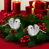 Ornamento Navideño de Pájaro, Color Plata, 2 pzas