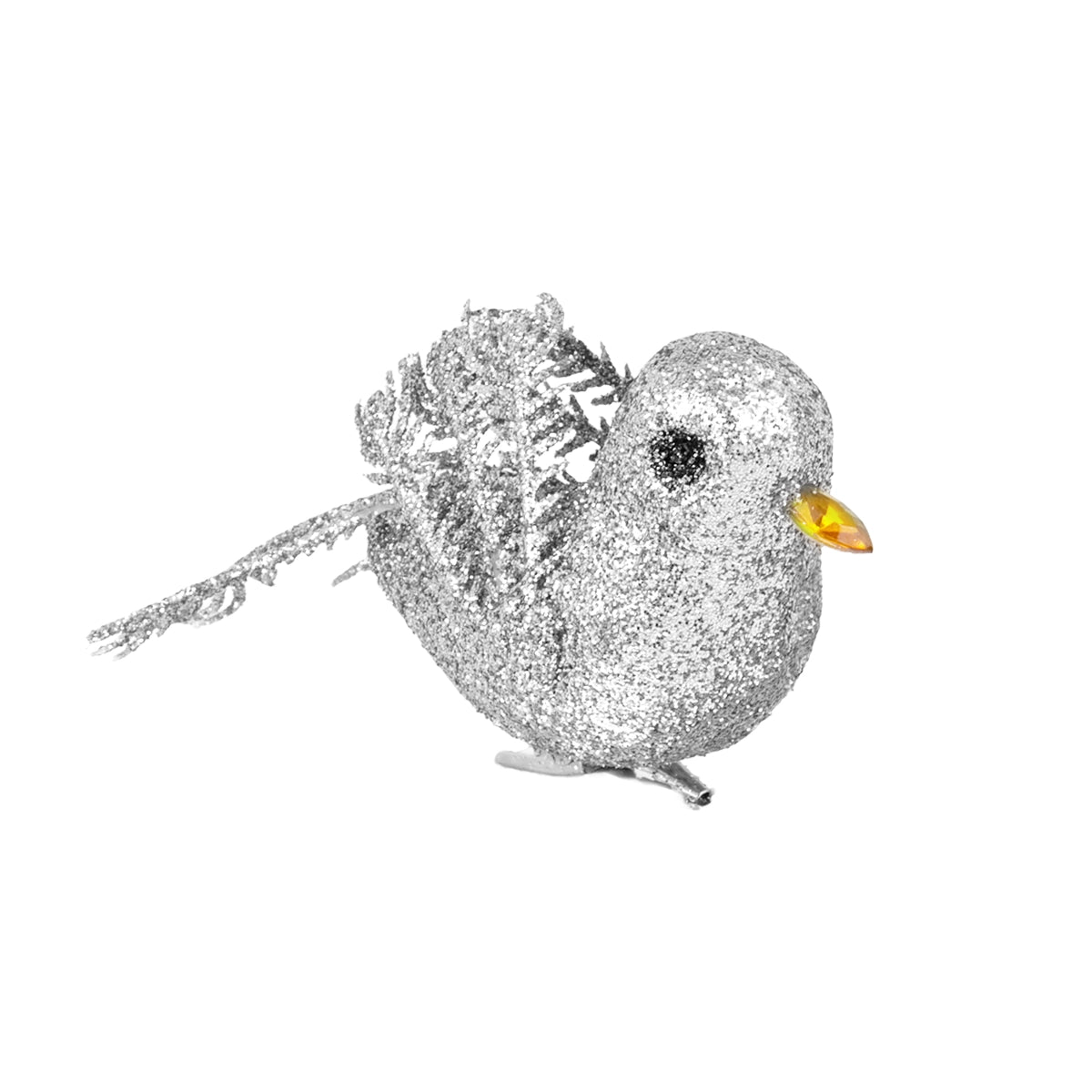 Ornamento Navideño de Pájaro, Color Plata, 2 pzas