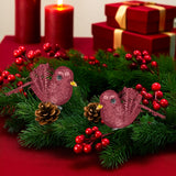 Ornamento Navideño de Pájaro, Color Vino, 2 pzas