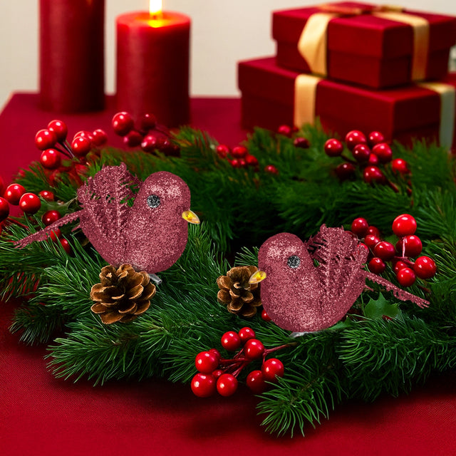 Ornamento Navideño de Pájaro, Color Vino, 2 pzas
