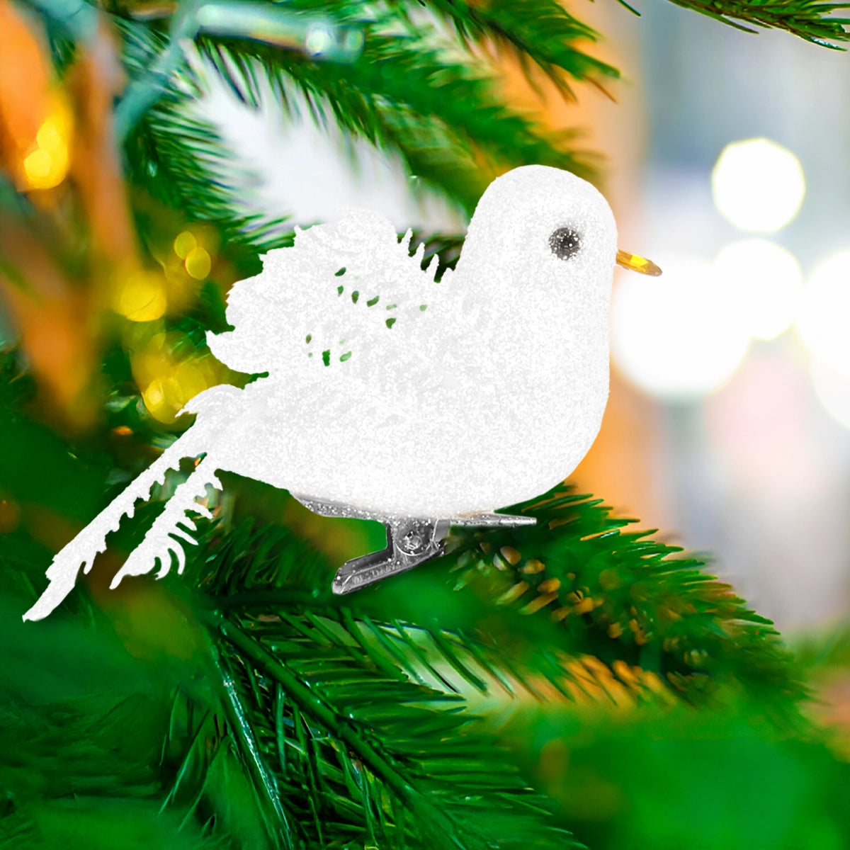 Ornamento Navideño de Pájaro, Color Blanco, 2 pzas