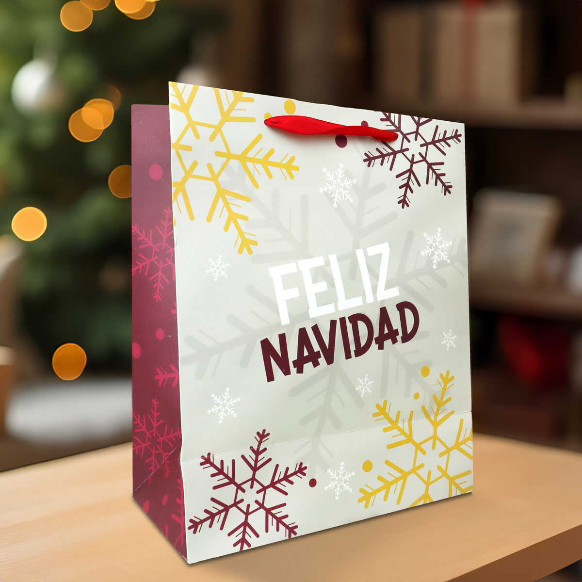 Bolsa de Regalo Navideña color Gris, Feliz Navidad