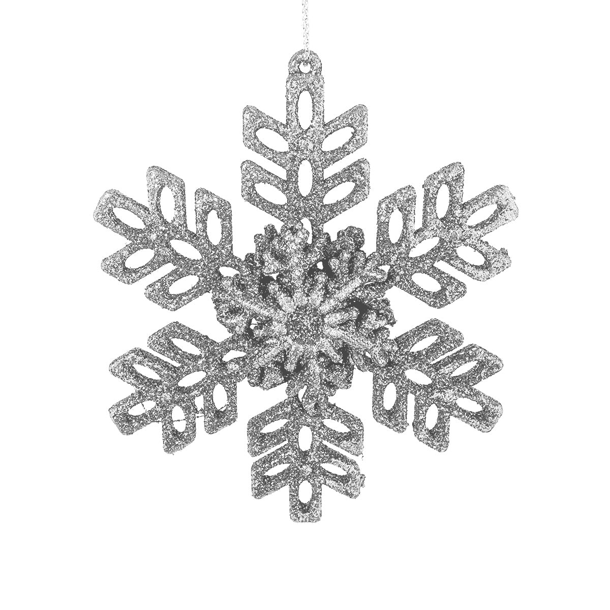 Ornamento de Copo de Nieve color Plata con Glitter