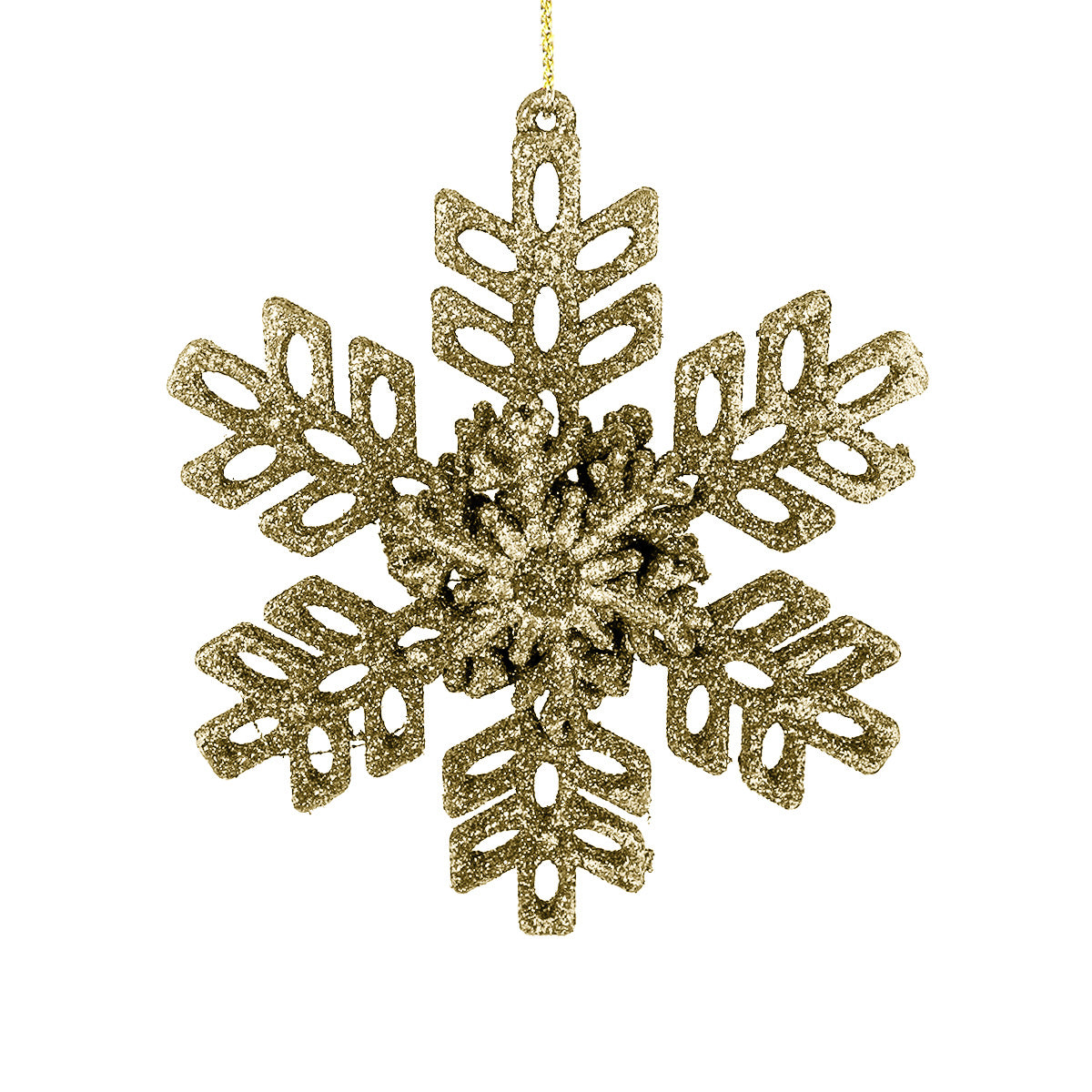 Ornamento de Copo de Nieve color Oro con Glitter