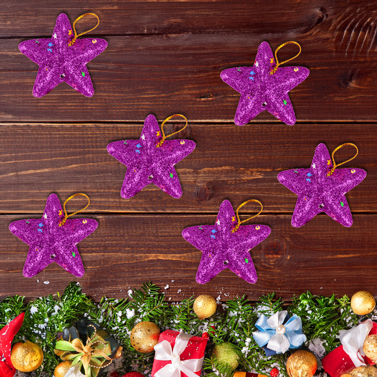 Mini Estrellas, Ornamento Navideño Glitter, Color Morado