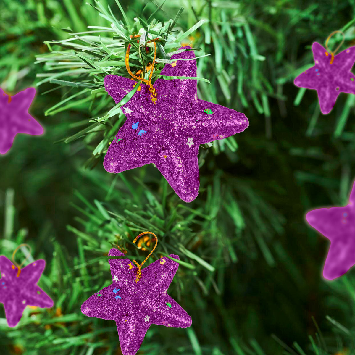 Mini Estrellas, Ornamento Navideño Glitter, Color Morado