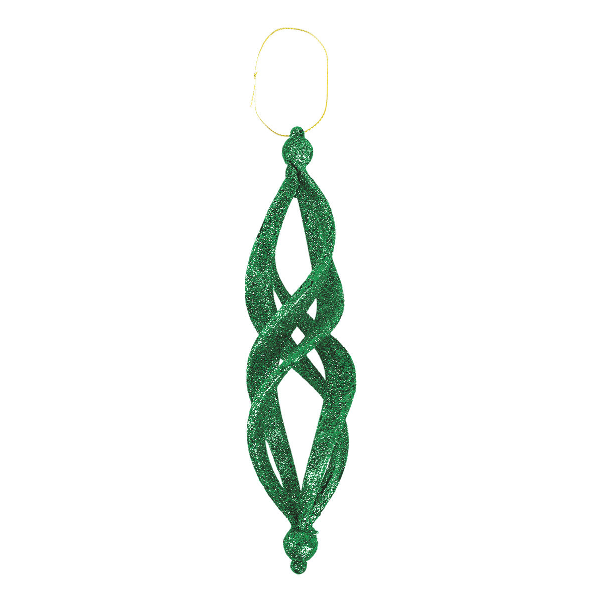 Ornamentos Navideños con Glitter, Forma Alargada, Color Verde, 2 pzas