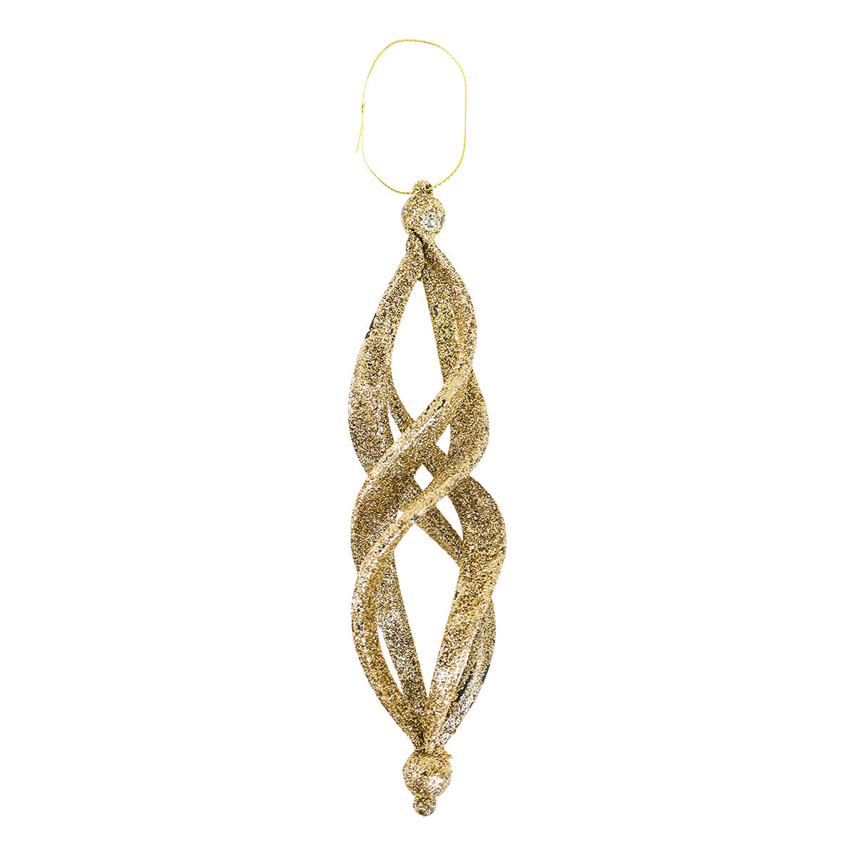 Ornamentos Navideños con Glitter, Forma Alargada, Color Dorado, 2 pzas