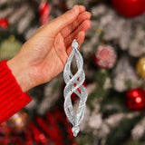 Ornamentos Navideños con Glitter, Forma Alargada, Color Plata, 2 pzas