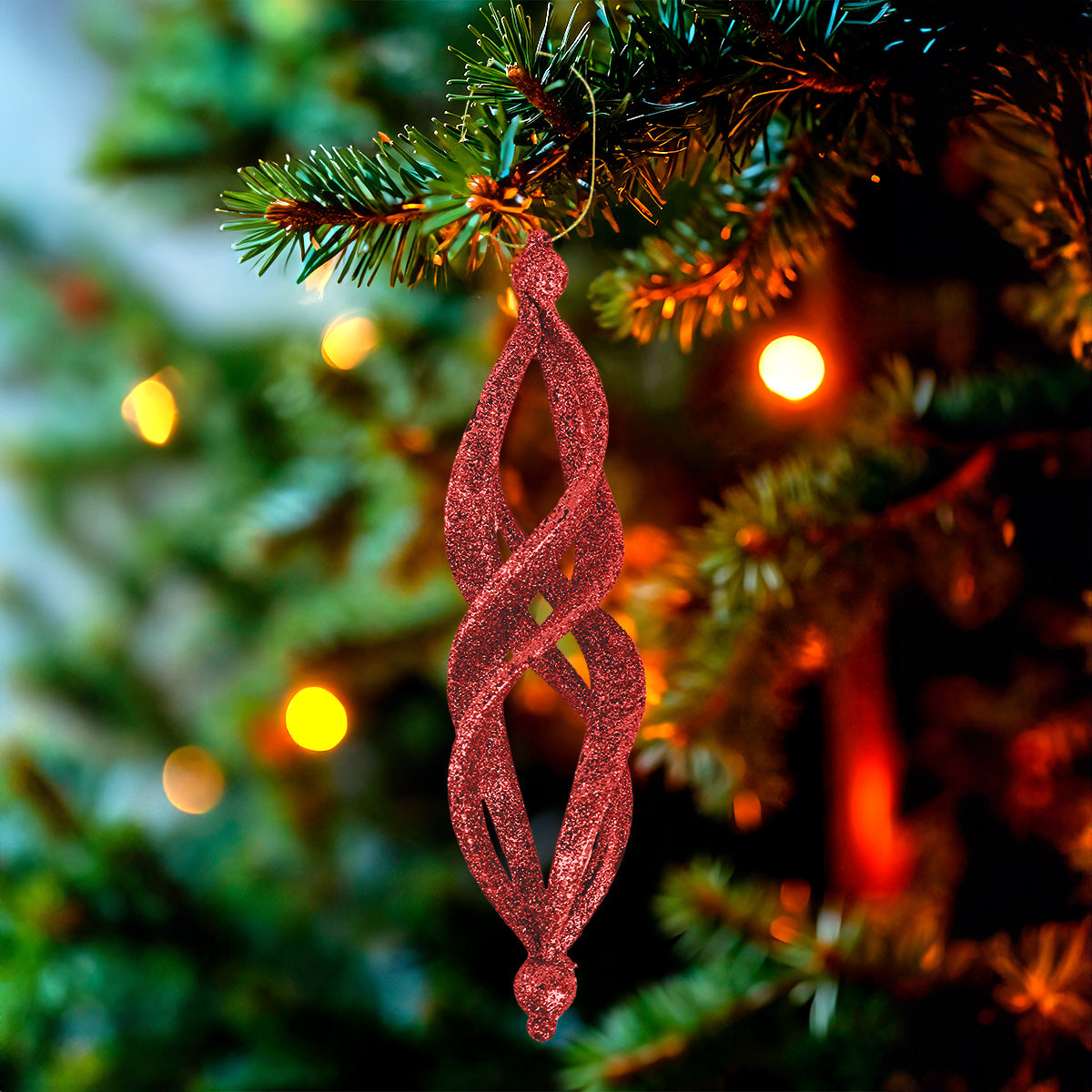 Ornamentos Navideños con Glitter, Forma Alargada, Color Rojo, 2 pzas