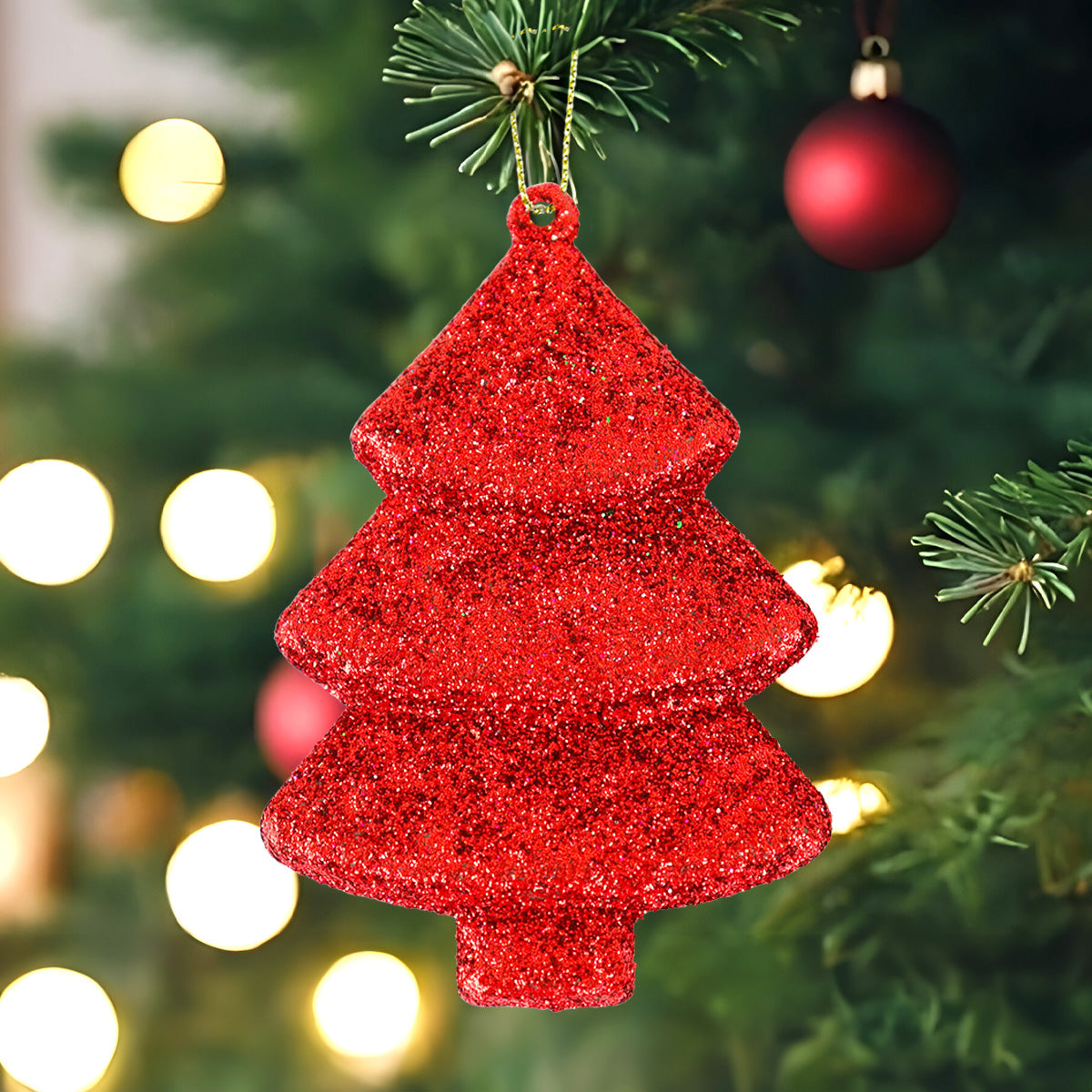 Set Mini Árbol Navideño con Glitter, Color Rojo, 5 pzas