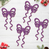 Ornamento Moño con Glitter, Color Morado, 4 pzas