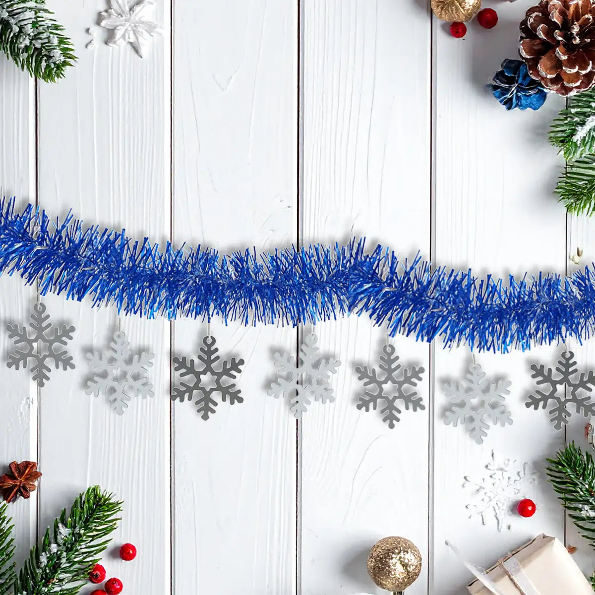 Guirnalda Navideña de Tinsel color Azul Rey, 1.5m