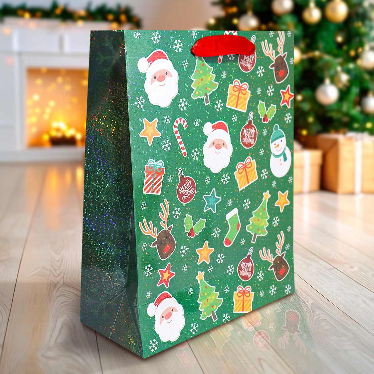 Bolsa de Regalo para Navidad, Fondo Color Verde