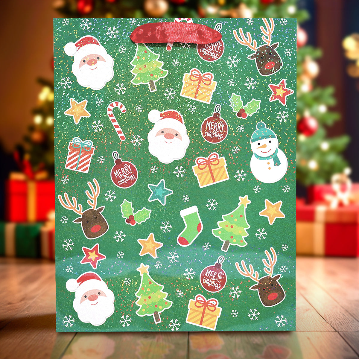 Bolsa de Regalo para Navidad, Fondo Color Verde