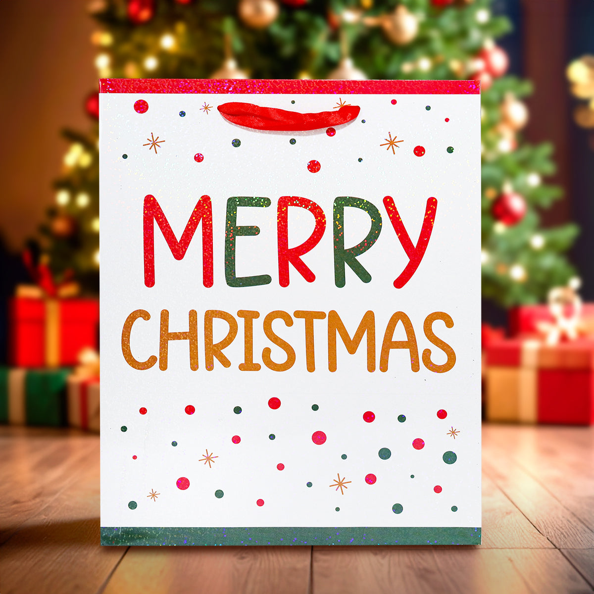 Bolsa de Regalo para Navidad "Merry Christmas" Color Blanco