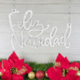 Letrero Feliz Navidad color Blanco con Glitter, 2pzas