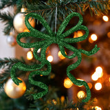Moño Navideño con Diamantina color Verde, 2 pzas