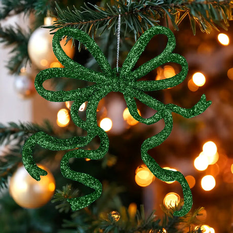 Moño Navideño con Diamantina color Verde, 2 pzas