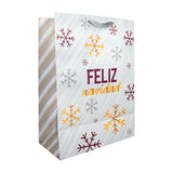 Bolsa de Regalo Navideña color Blanco/Gris, Feliz Navidad