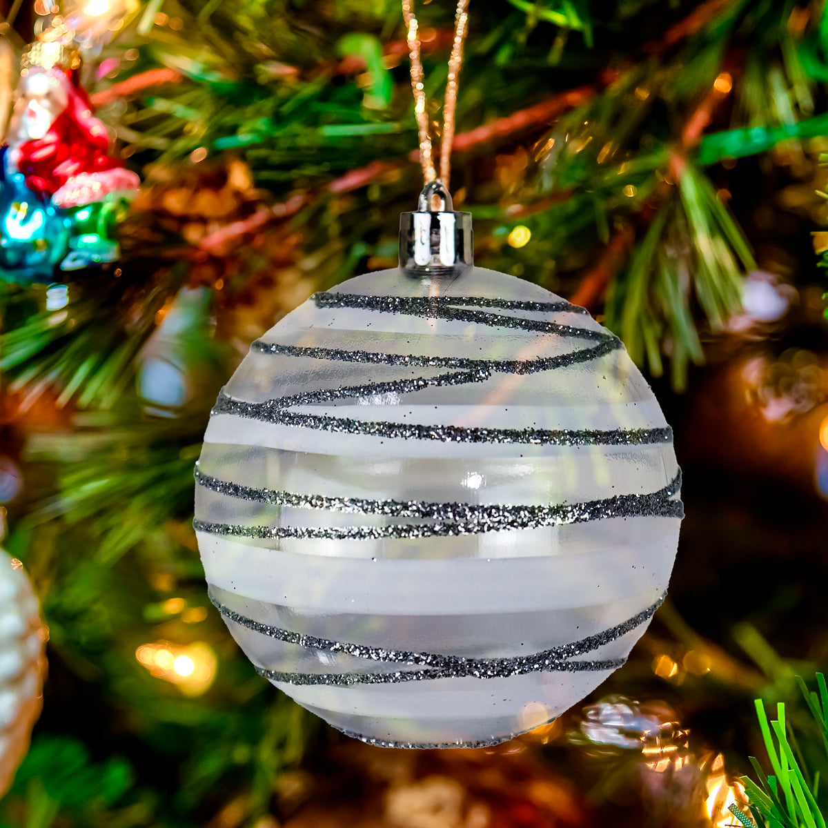 Esferas Navideñas Blancas con Glitter, 2 pzas