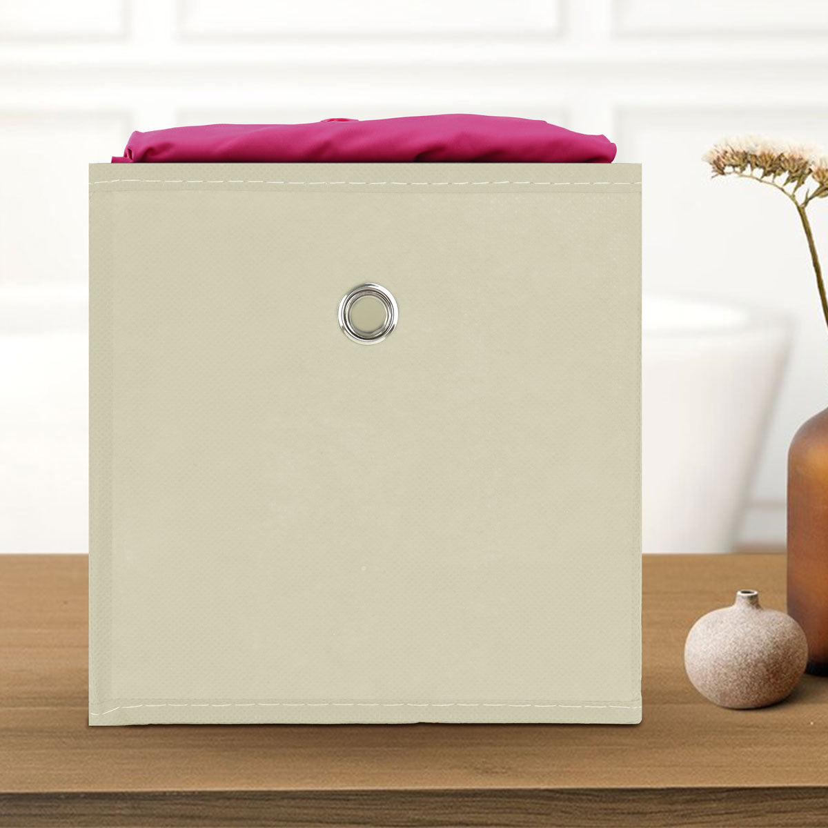 Caja Cuadrada Non Woven color Beige para Almacenamiento