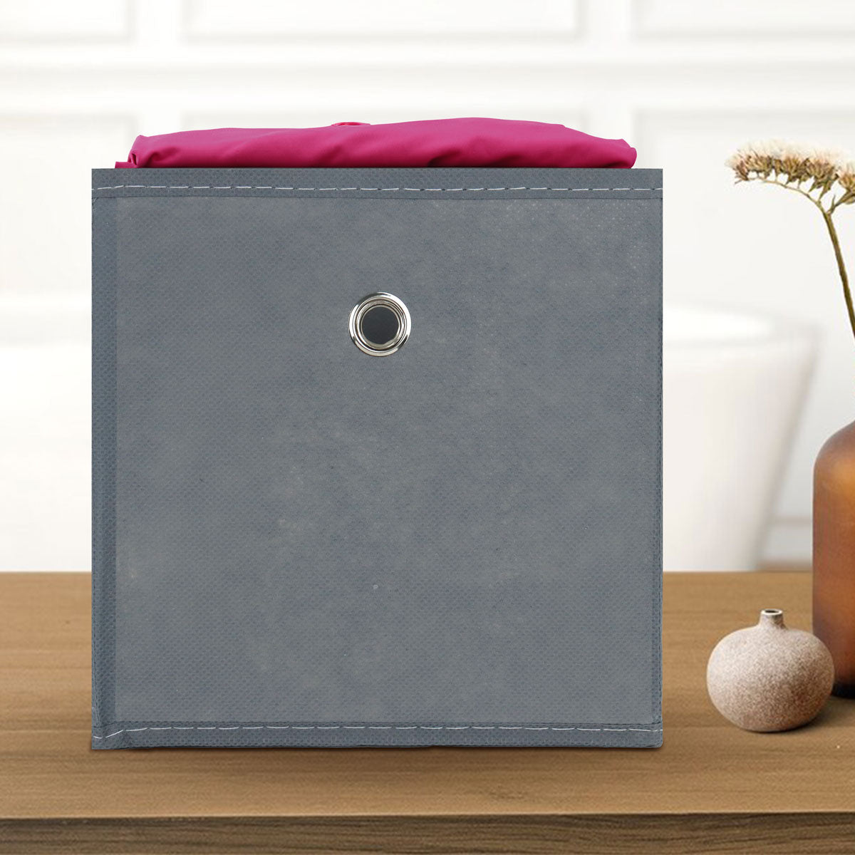 Caja Cuadrada Non Woven color Gris para Almacenamiento