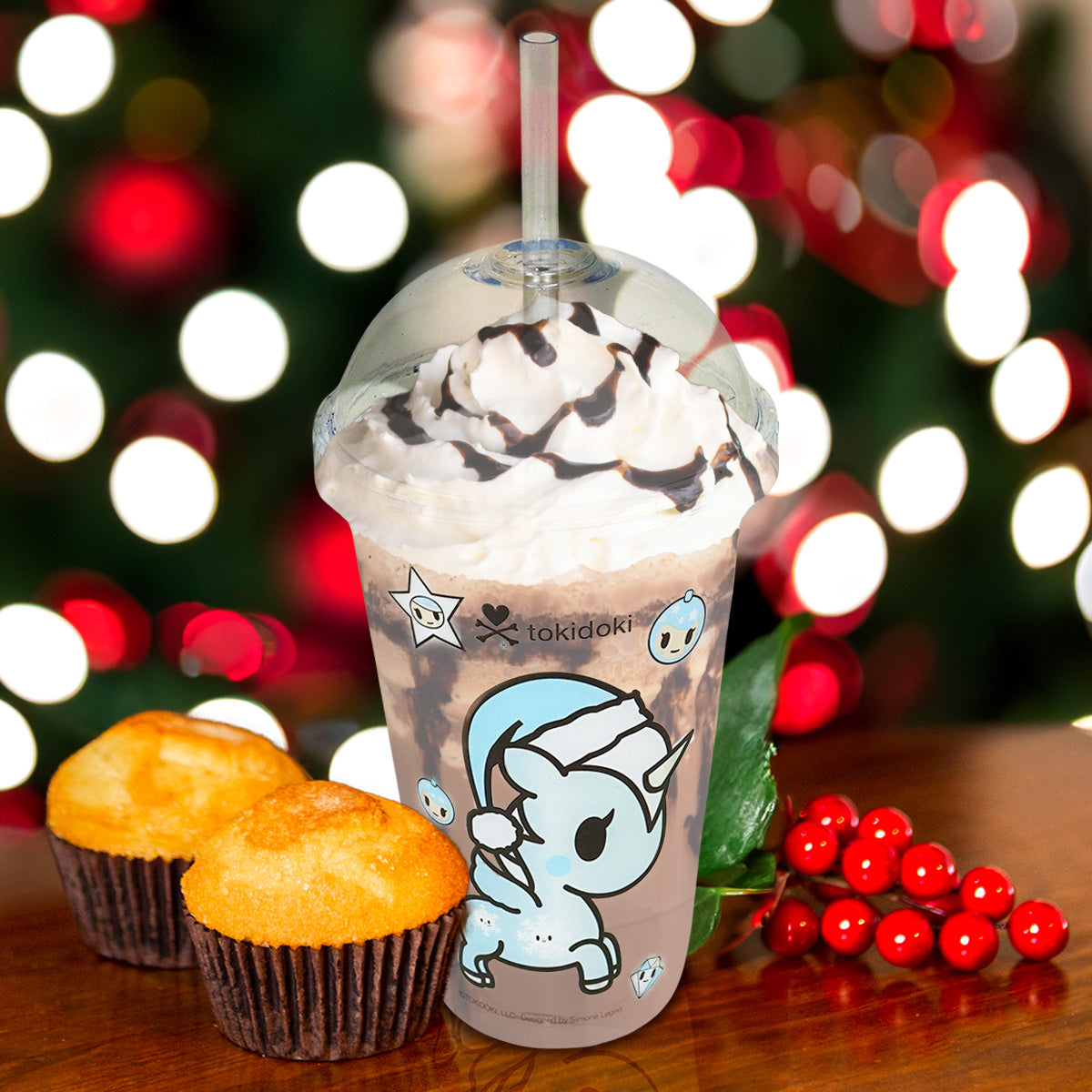 Vaso Navideño de Plástico con Tapa, Unicornio Toki Doki