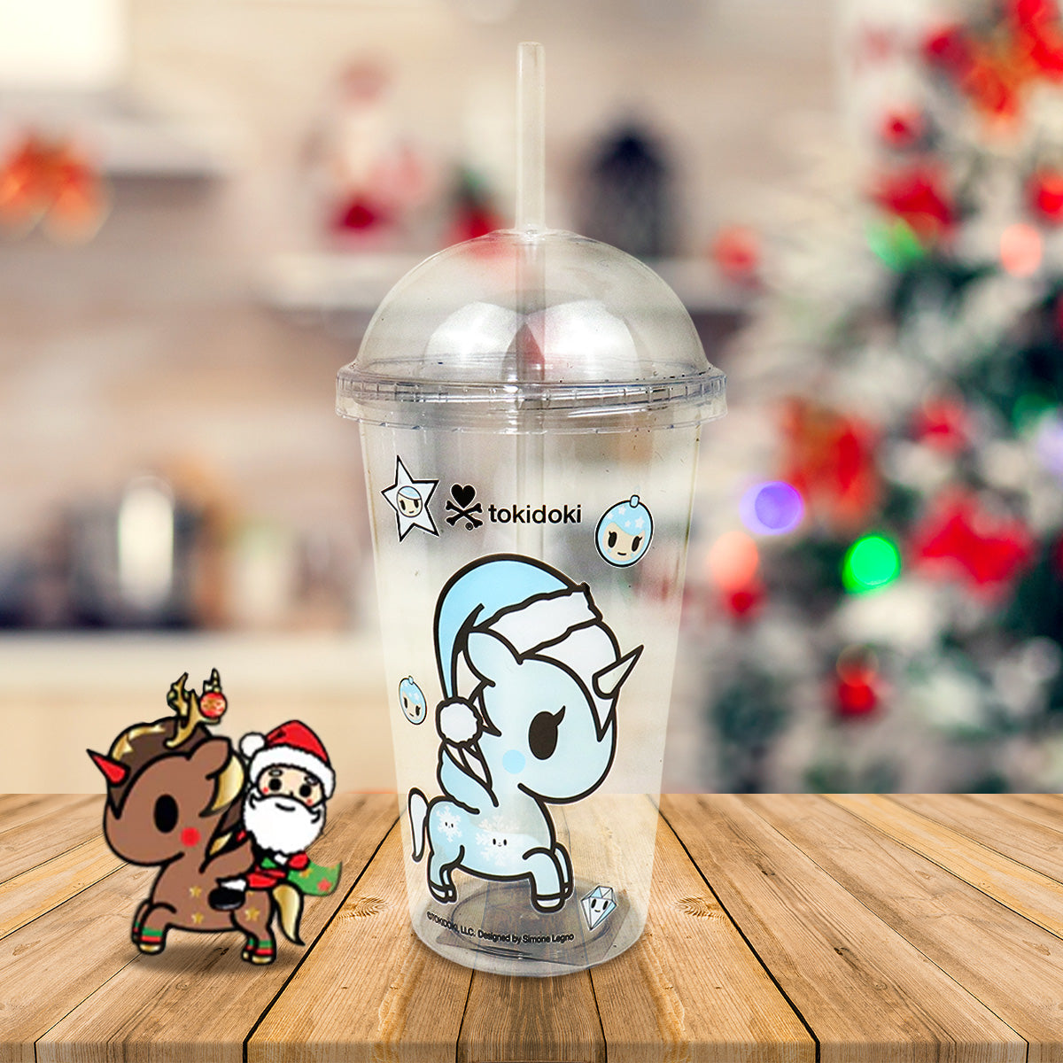 Vaso Navideño de Plástico con Tapa, Unicornio Toki Doki