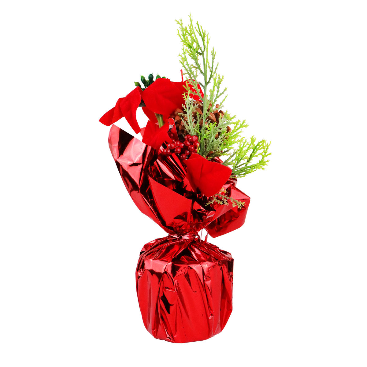 Maceta Brillante con Nochebuena Artificial, 25 cm