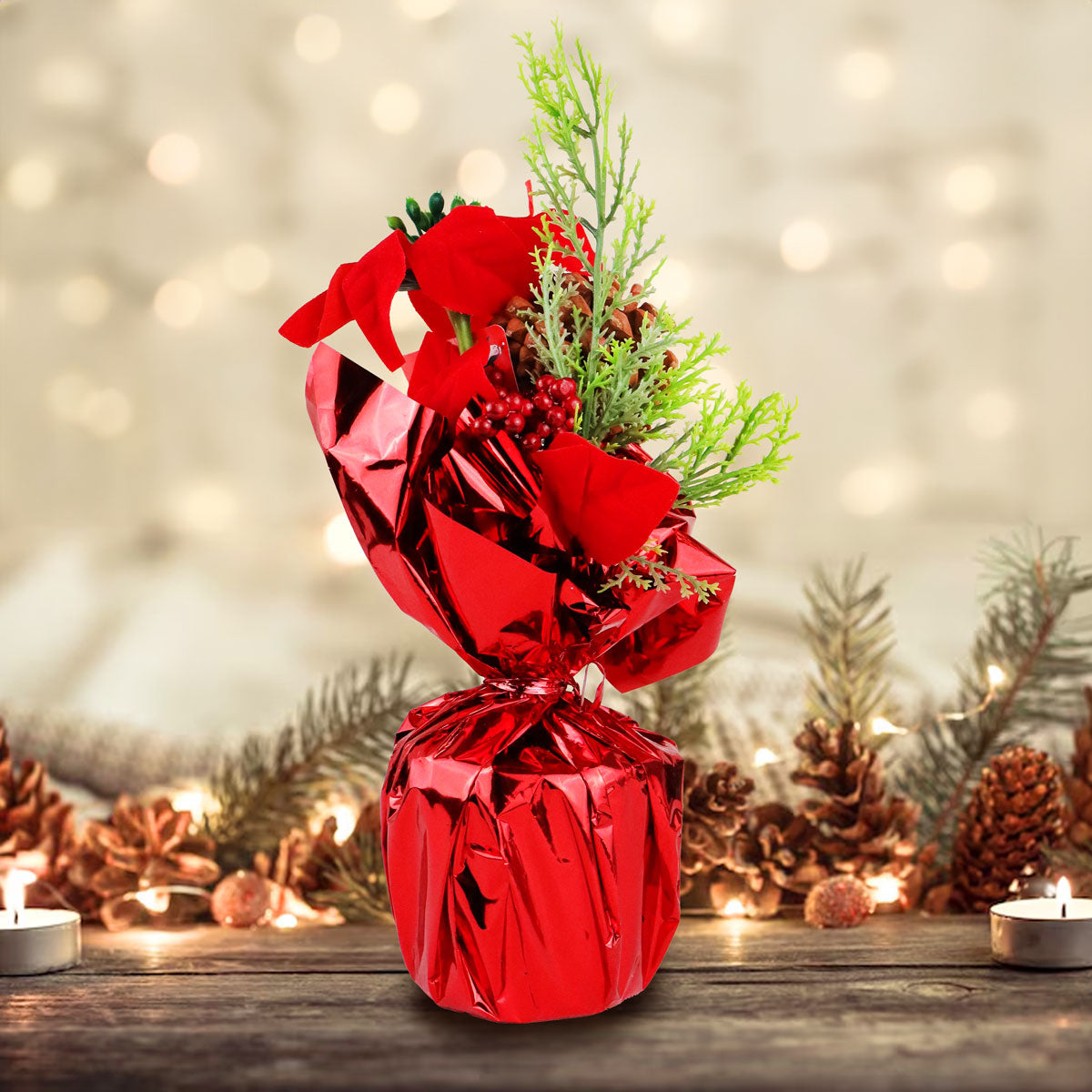 Maceta Brillante con Nochebuena Artificial, 25 cm