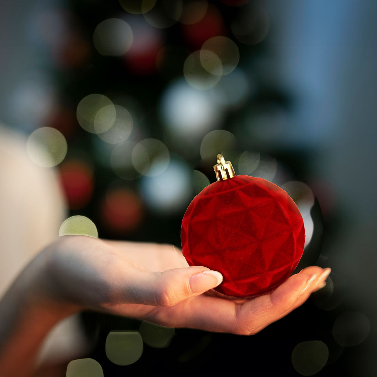 Esferas Navideñas color Rojo con Textura de Gamuza