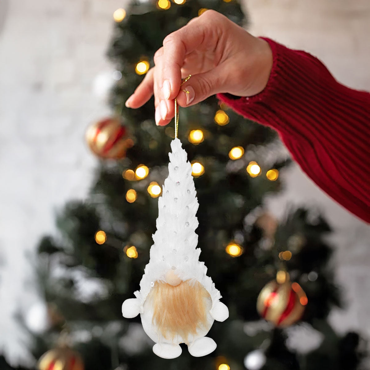 Ornamento en Forma de Gnomo Navideño color Blanco