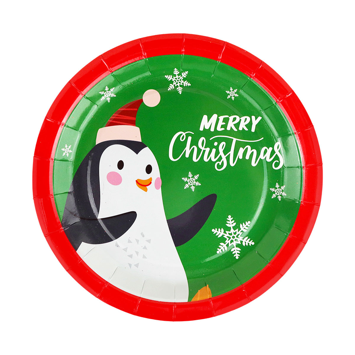 Set de 10 Platos de Cartón "Merry Christmas", Diseño Pingüino