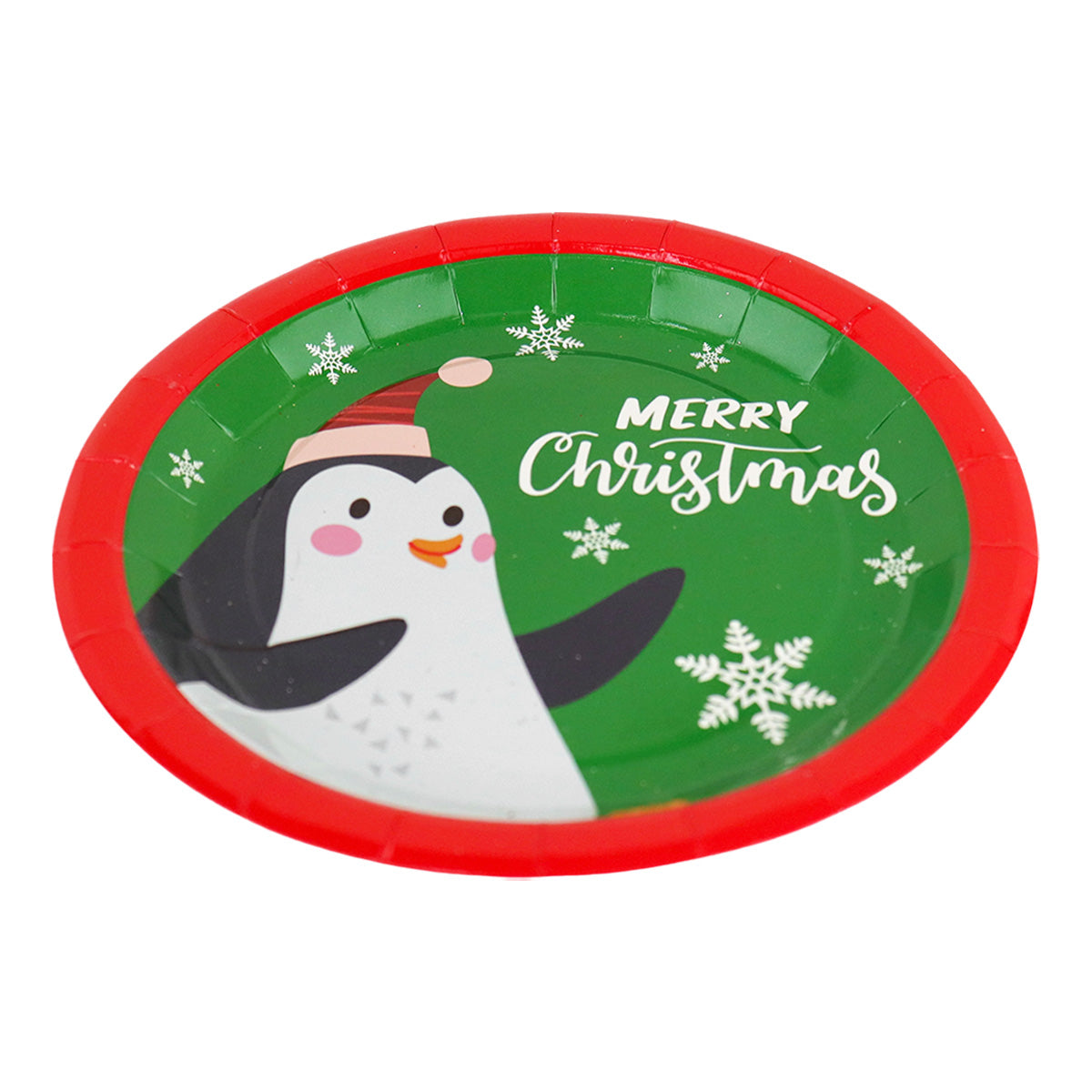 Set de 10 Platos de Cartón "Merry Christmas", Diseño Pingüino