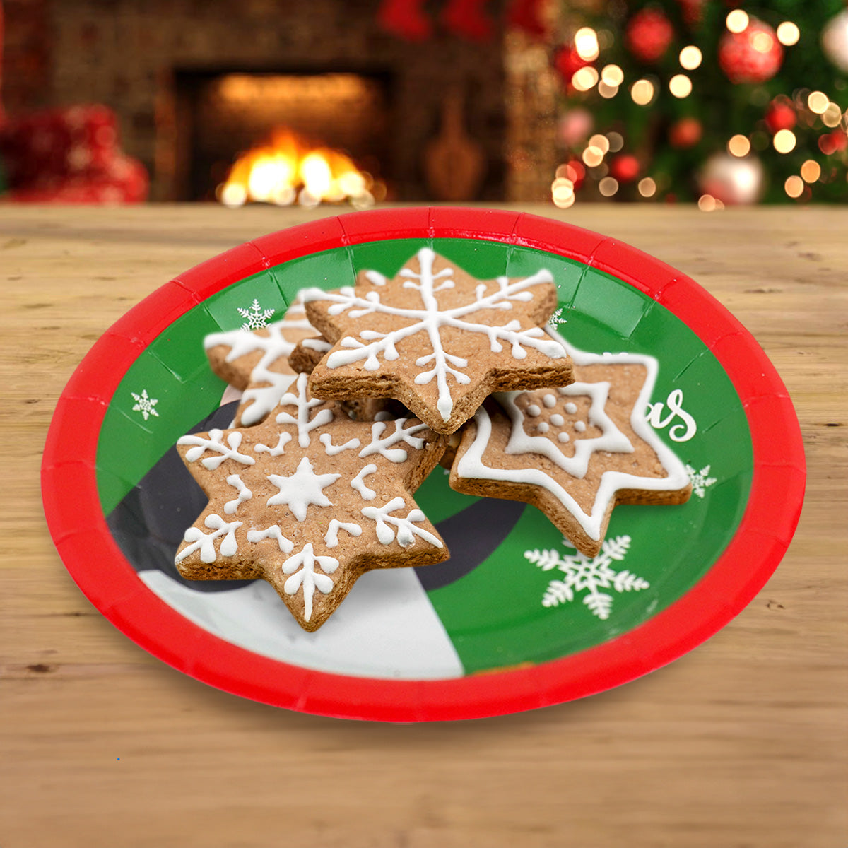 Set de 10 Platos de Cartón "Merry Christmas", Diseño Pingüino