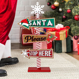Letrero Navideño Decorativo "Santa Please Stop Here"