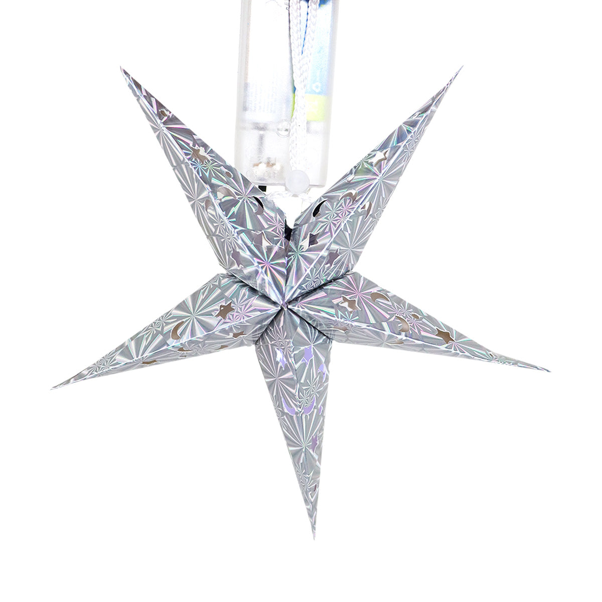 Farol de Papel en Forma de Estrella con Luz LED, Color Plata