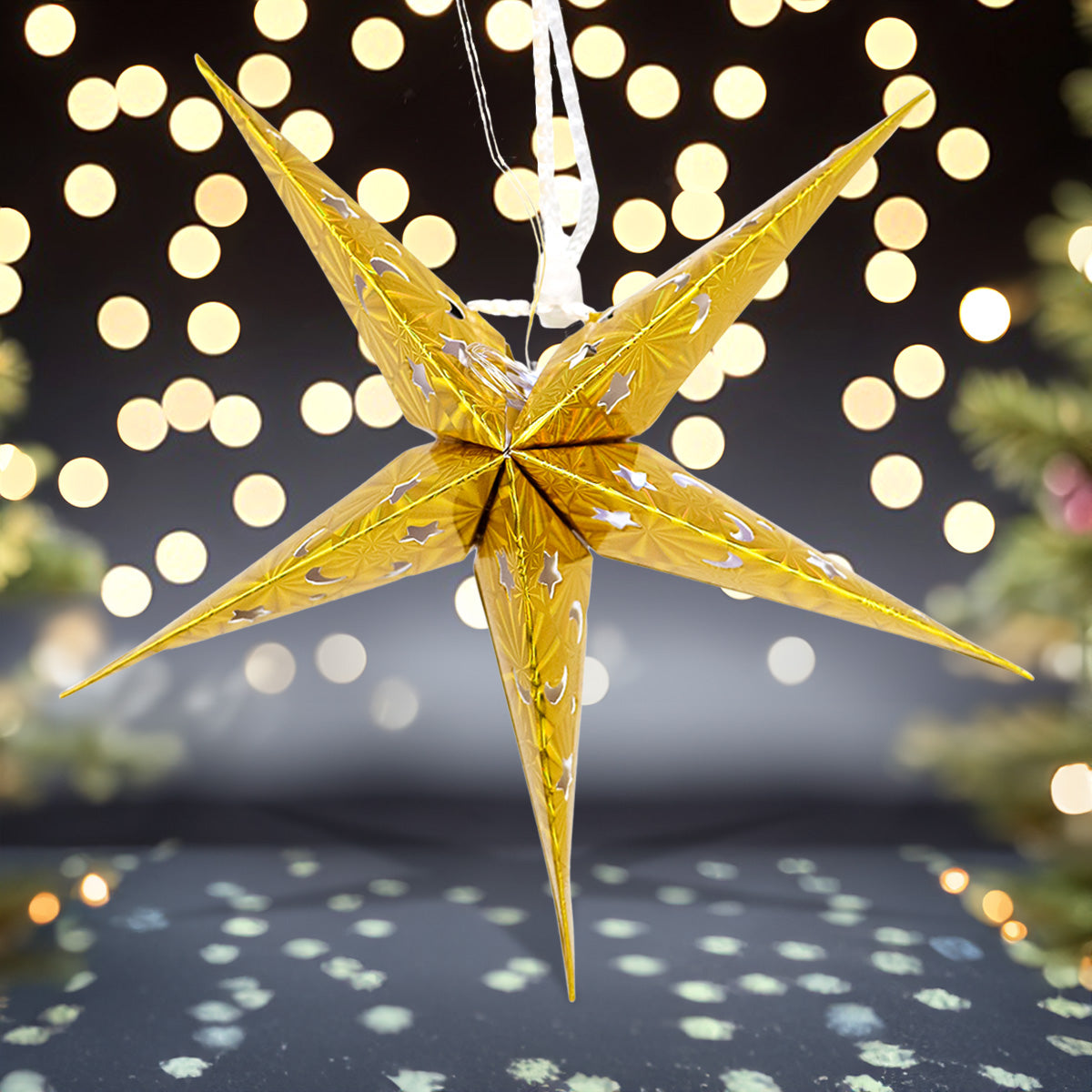 Farol de Papel en Forma de Estrella con Luz LED, Color Dorado