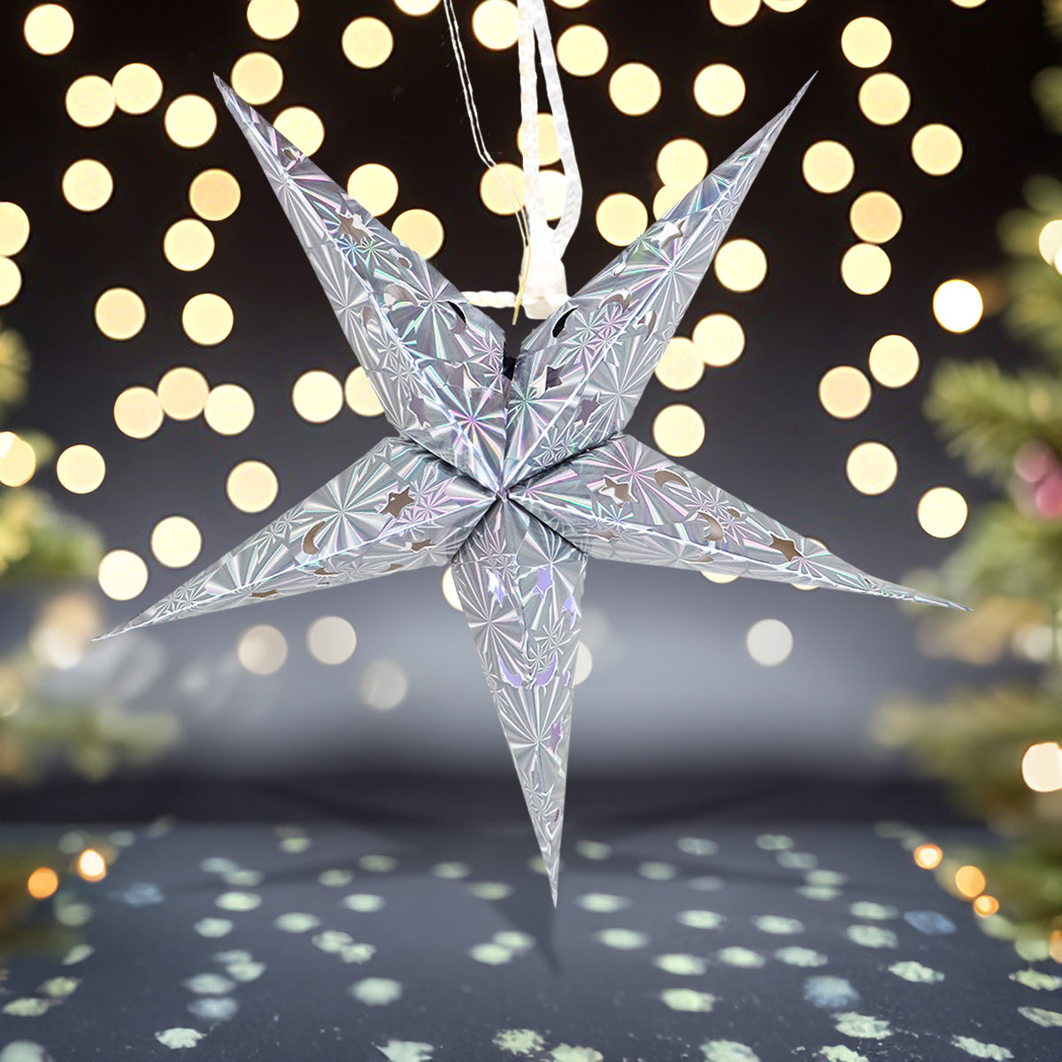 Farol de Papel en Forma de Estrella con Luz LED, Color Plata