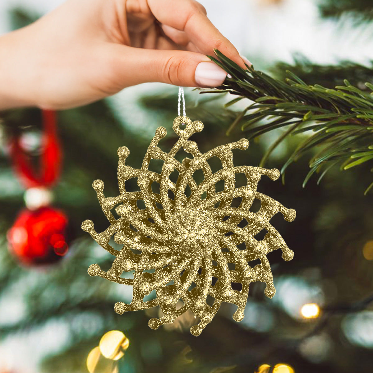 Ornamentos Navideños con Glitter, Color Oro, 6 cm