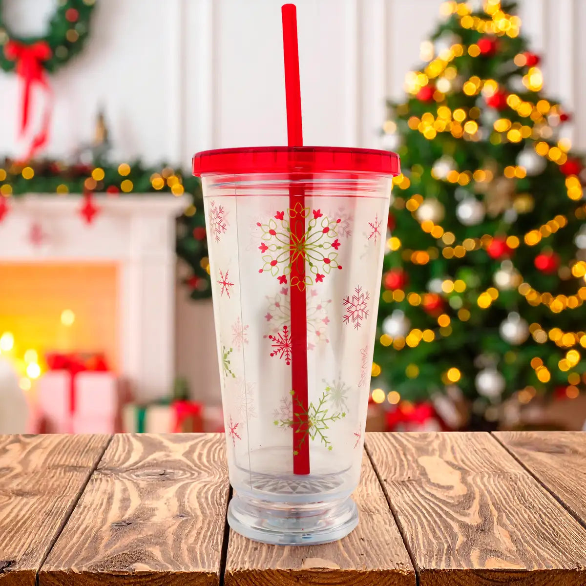 Vaso de Plástico con Diseño de Copo de Nieve